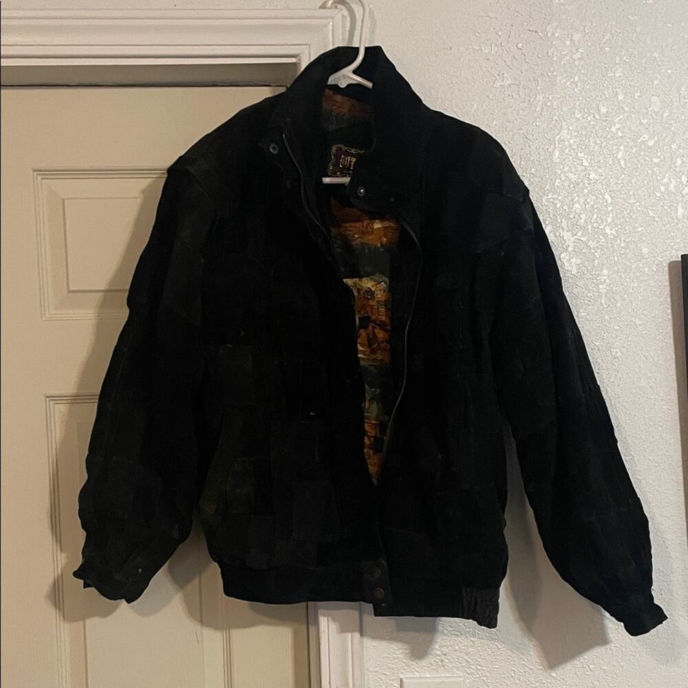 Men's Black Patchwork Suede Bomber Jacket 100% genuine leather